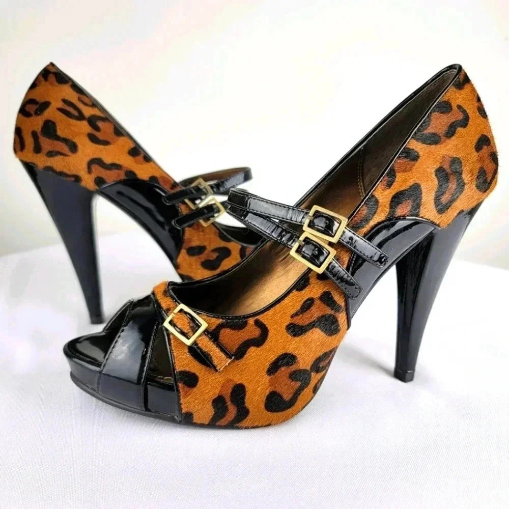 LINEA  PAOLO Nude/Black Leopard Print Hair Calf